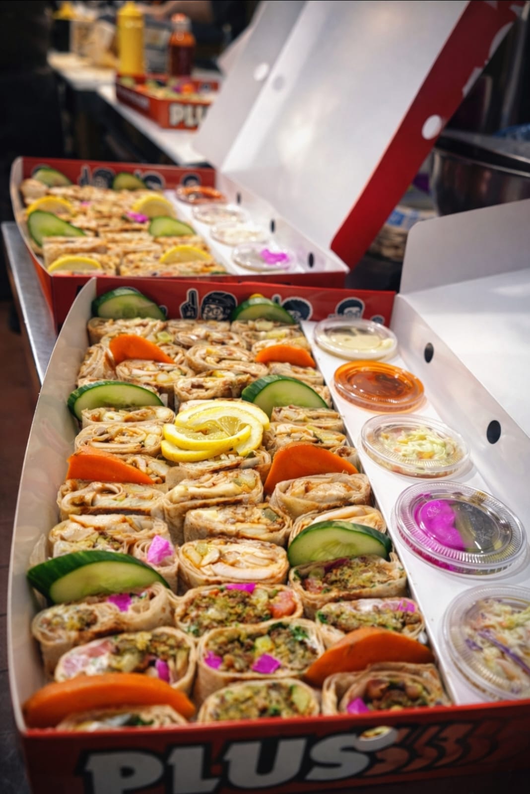 Chicken shawarma saj family trays ready to serve