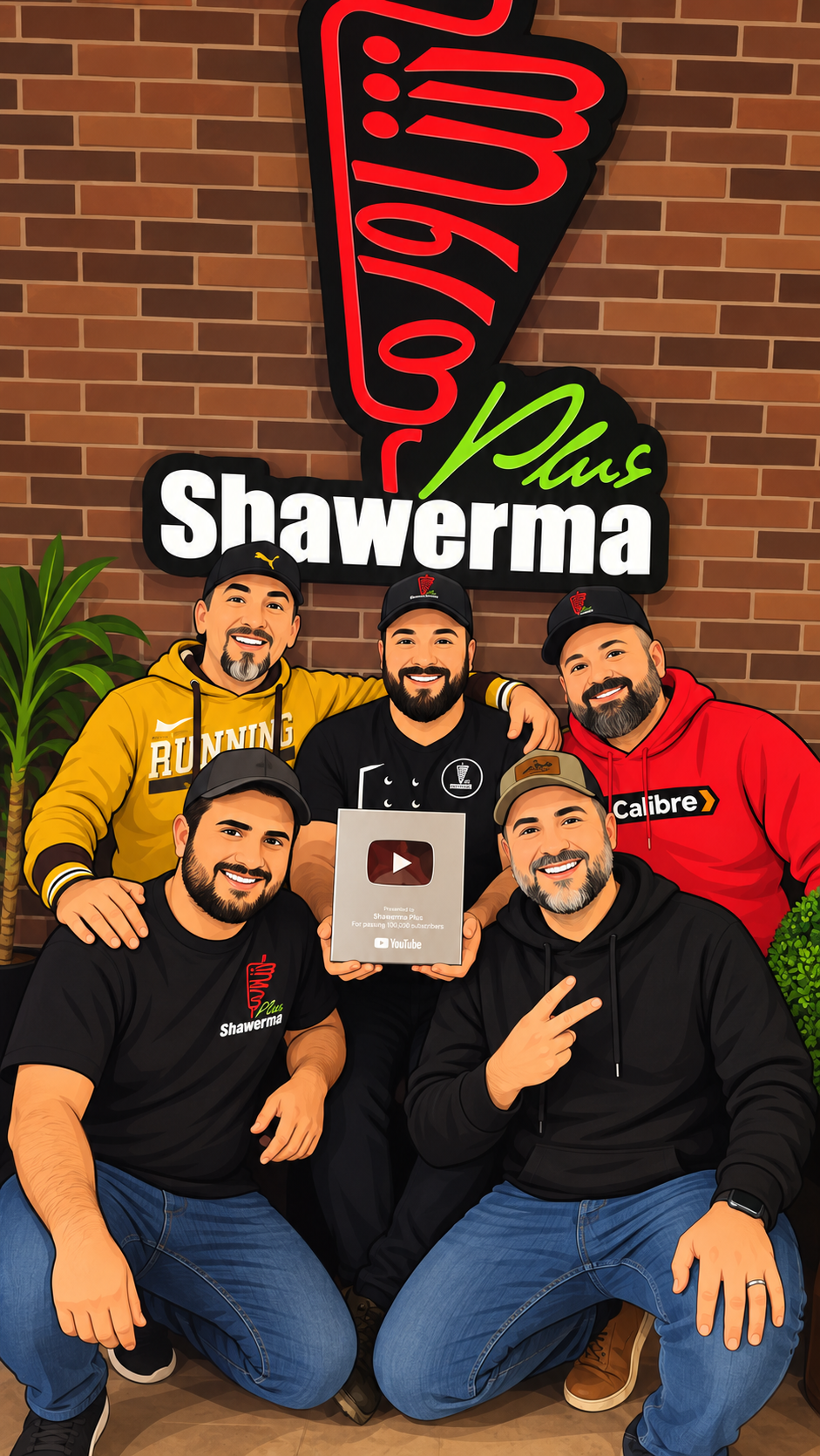 Shawerma Plus founders and team holding their YouTube creator award